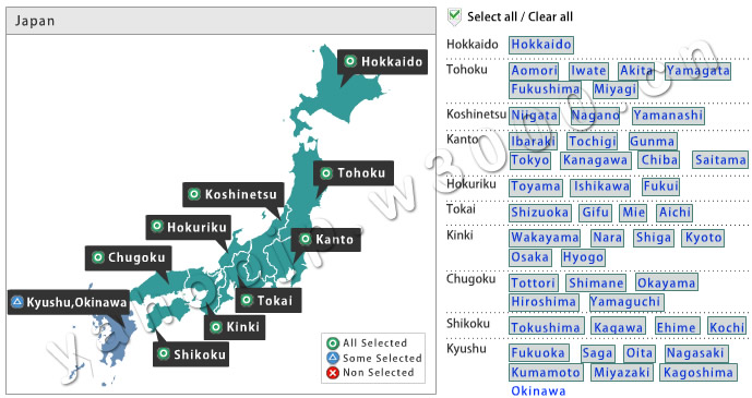 日本地图..日本雅虎广告推广国家与地区